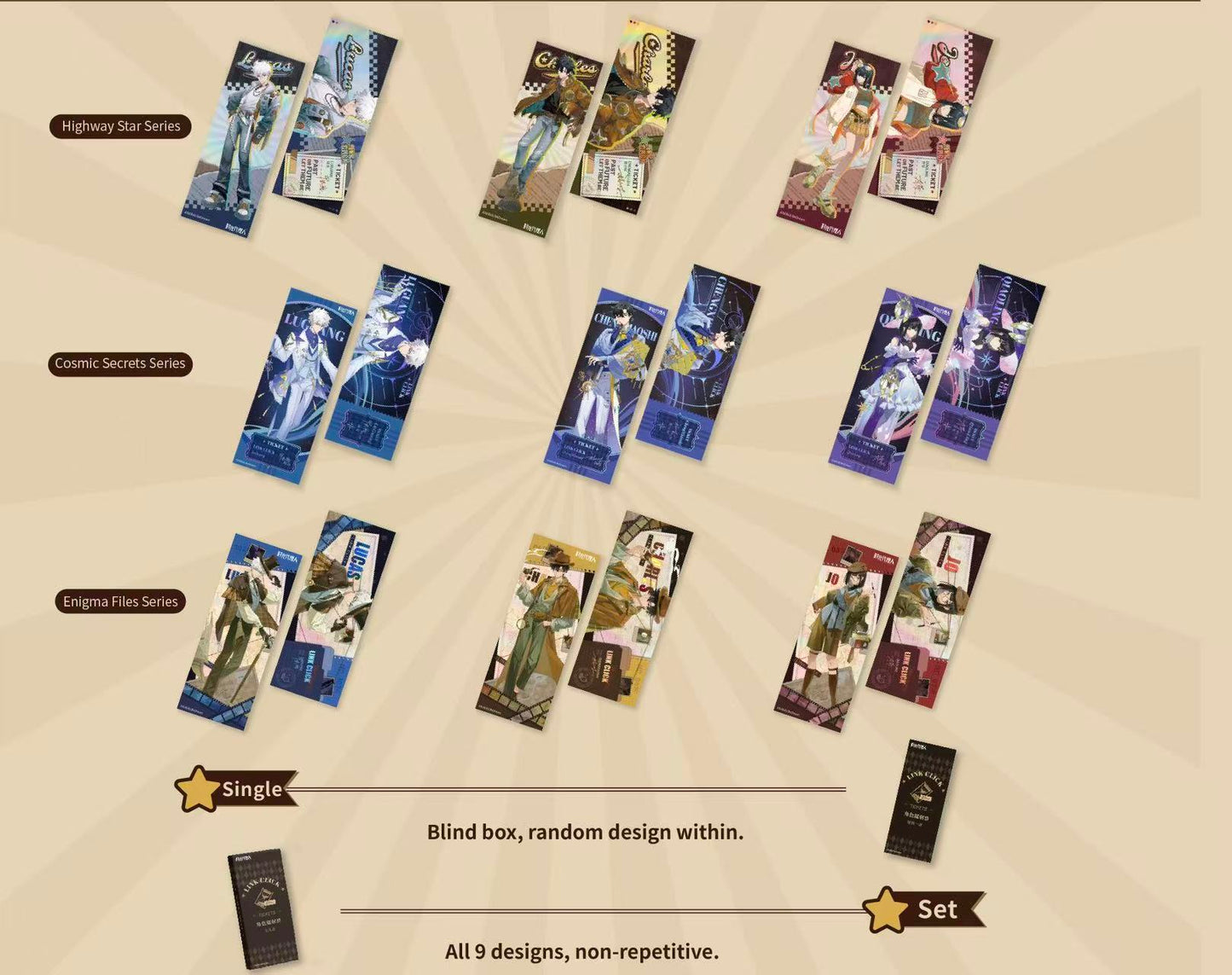 71634 Link Click -Laser ticket All 9 Designs-random one